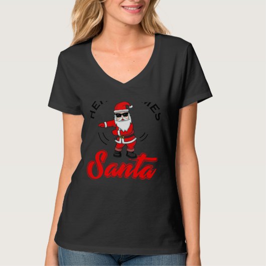 T-shirt Here Comes Santa Floss  Christmas  for men women (Devant)