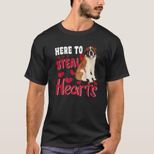 T-shirt Here To Steal Hearts Funny St Bernard Dog Valentin (Devant)