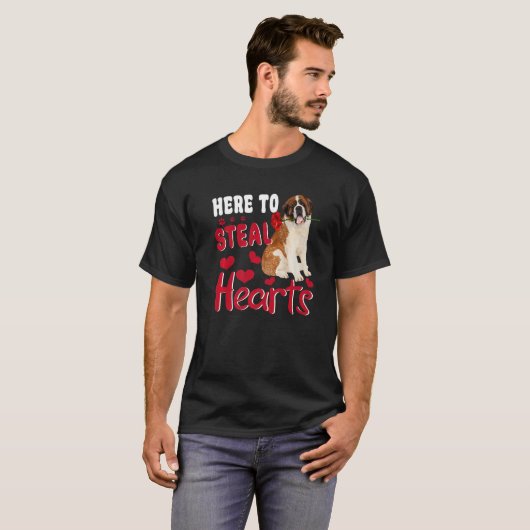 T-shirt Here To Steal Hearts Funny St Bernard Dog Valentin (Devant entier)