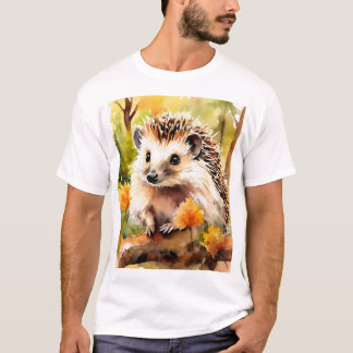 T-shirt Hérisson adorable sur les feuilles d'automne