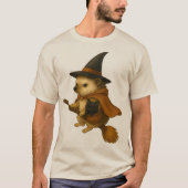 T-shirt Hérisson avec bébé Chat noir équitation avec bague (Devant)