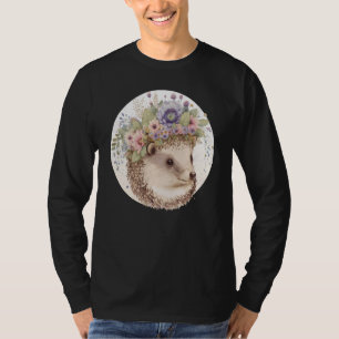 T-shirt Hérisson Couronne De Fleurs Aquarelle Mignon Anima