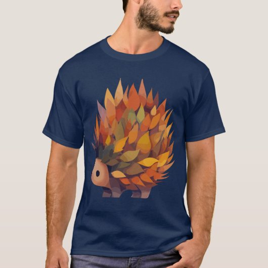 T-shirt Hérisson d'automne fait de feuilles drôle (Devant)
