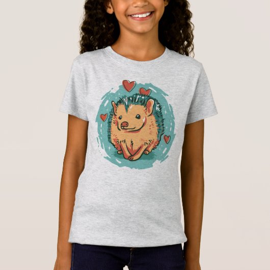 T-Shirt Hérisson mignon avec Coeurs (Devant)