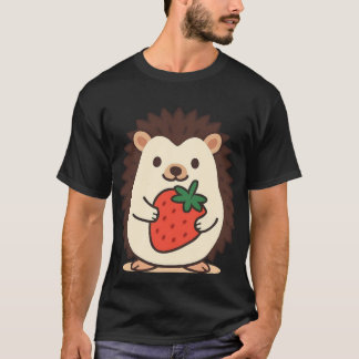 T-shirt Hérisson Mignon Tenant une Fraise