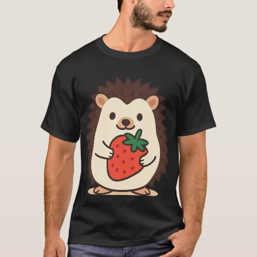 T-shirt Hérisson Mignon Tenant une Fraise (Devant)