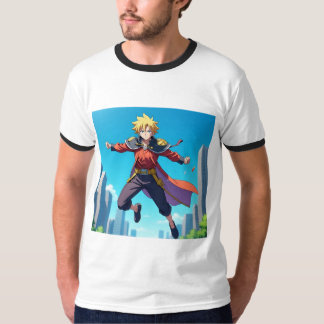 T-shirt Héroïne Anime Blonde en Action – Personnage de Fan