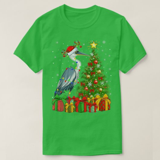 T-shirt Heron Bird Lighting Xmas Tree Santa Hat Heron Chri (Design devant)