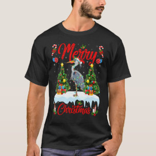 T-shirt Heron Bird Lights Xmas Tree Père Noël Heron Noël