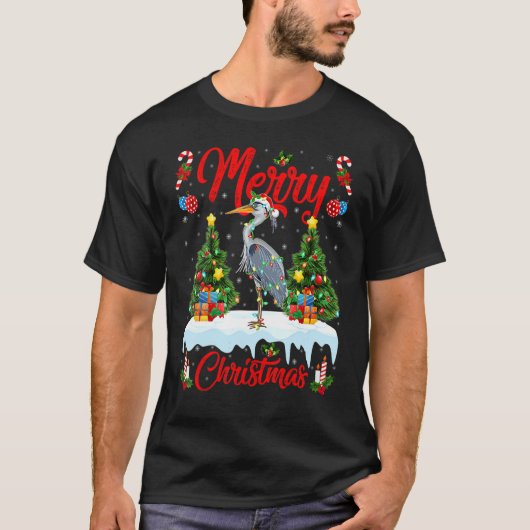 T-shirt Heron Bird Lights Xmas Tree Père Noël Heron Noël (Devant)