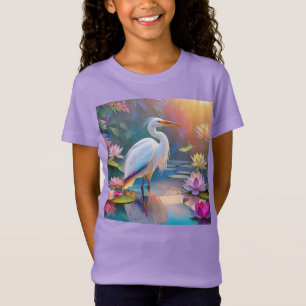 T-Shirt Héron blanc à bec orange, oiseau de fantaisie
