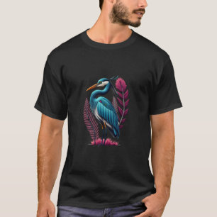 T-shirt Héron bleu avec quelques plumes roses Serene Wildl