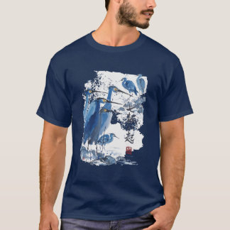 T-shirt Héron bleu Lavis d'encre japonaise Oiseau Nature