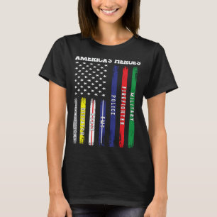 T-shirt Héros Américains Drapeau américain Pompiers Police