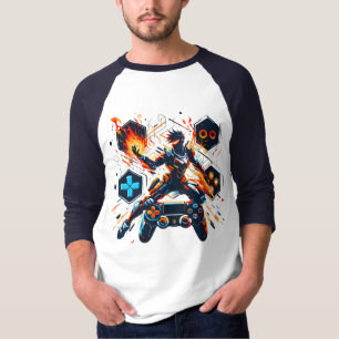 T-shirt Héros de jeu PlayStation - Manette de jeu en feu