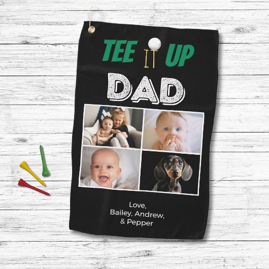 T-shirt het op pap aangepaste Vaderdag 4 foto Golfhanddoek