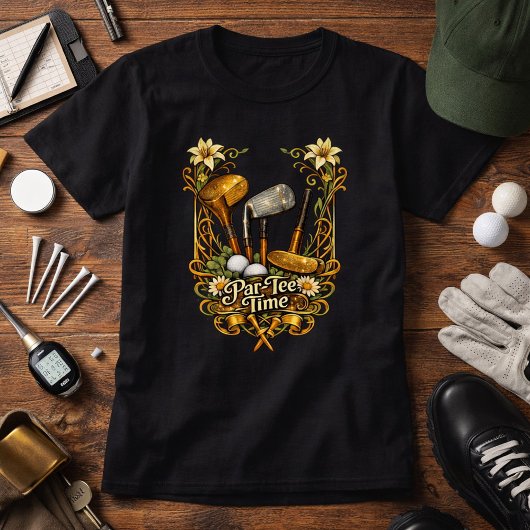 T-shirt Heure de départ au golf doré