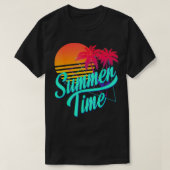 T-shirt Heure d'été Retro 80s Plage Scène avec Palm Trees (Design devant)