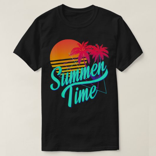 T-shirt Heure d'été Retro 80s Plage Scène avec Palm Trees (Design devant)