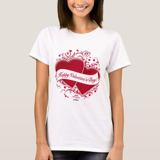 T-shirt Heureuse Sainte-Valentin !Coeurs rouges (Devant)