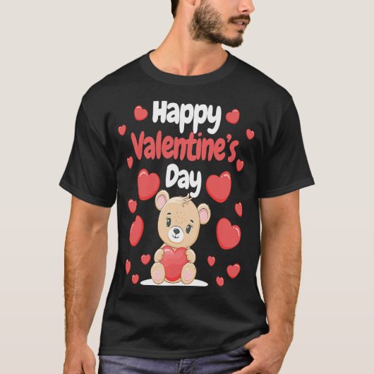 T-shirt Heureuse Sainte-Valentin Ours Coeurs Amour Coeur C (Devant)
