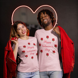 T-shirt Heureuse Sainte-Valentin Soft Pastel Red Roses Uni