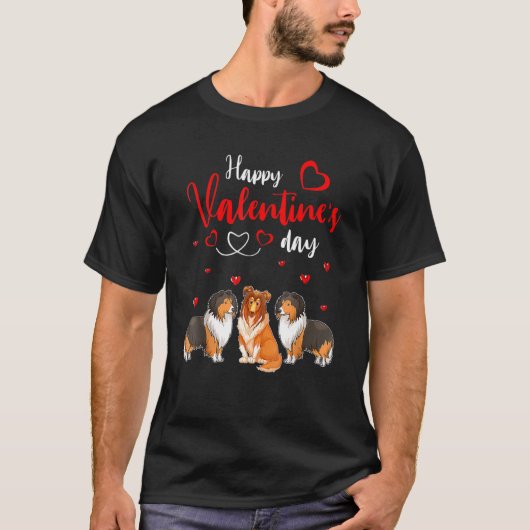 T-shirt Heureuse Sainte-Valentin Trois Chiens Cute Sheltie (Devant)