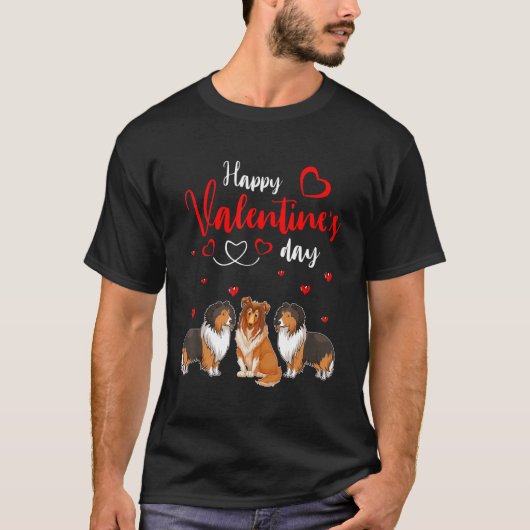 T-shirt Heureuse Sainte-Valentin Trois mignonnes Sheltie C (Devant)