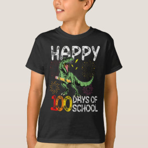 T-shirt heureux 100 jours de l'école dinosaure t rex