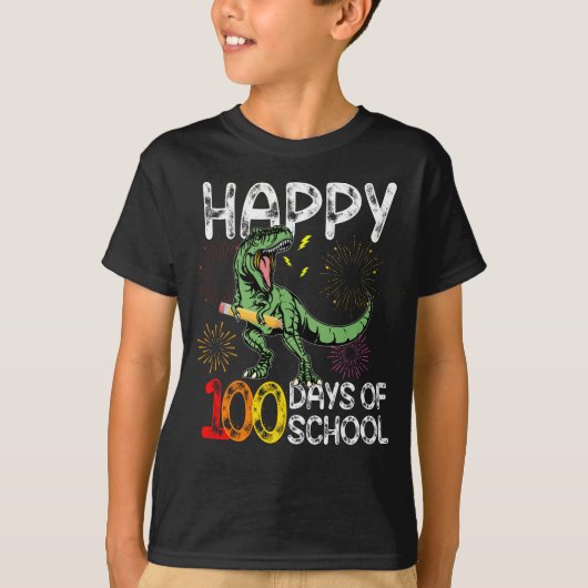 T-shirt heureux 100 jours de l'école dinosaure t rex (Devant)