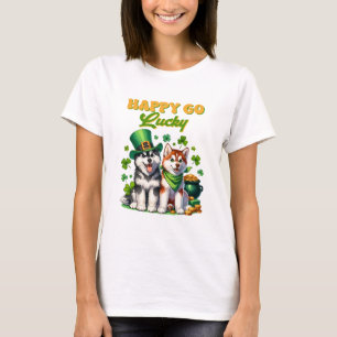 T-shirt Heureux au Hasard Toutou Husky Mignon Fête de la S