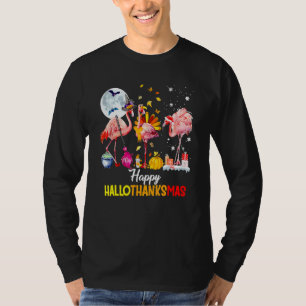T-shirt Heureux Hallothanksmas Flamant rose rose sorcière