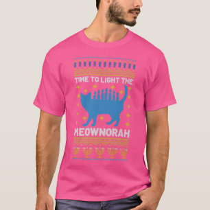 T-shirt Heureux Hanoukka Meownorah Juif Chat Menorah Drôle