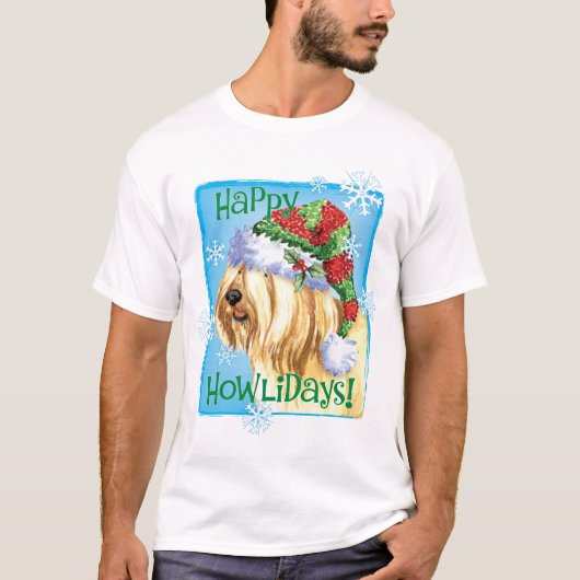 T-shirt Heureux Howlidays Tibétain Terrier (Devant)
