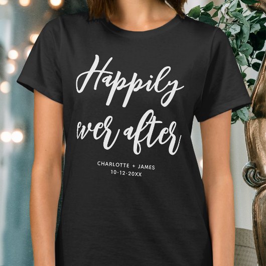 T-shirt Heureux toujours après Mariage Personnalisé Noir