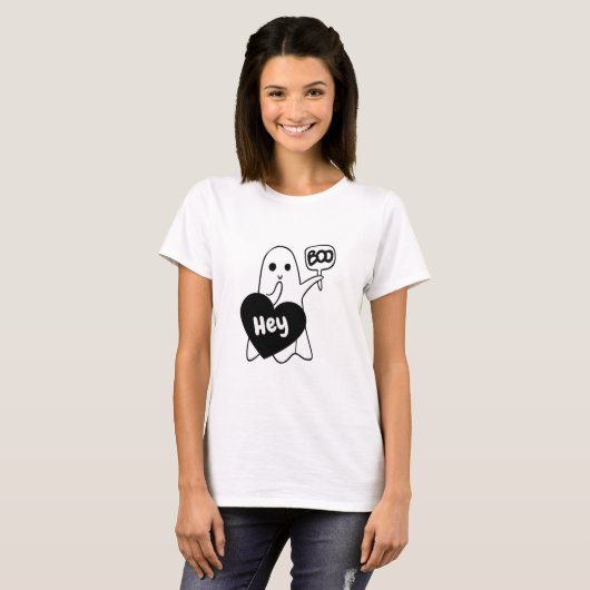 T-shirt Hey Boo Femmes's mignonne Ghost Halloween (Devant entier)