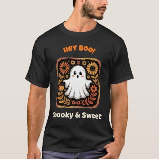 T-shirt Hey Boo Ghost Retro Halloween Éffrayant Mat Octobr (Devant)