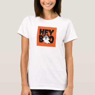 T-shirt Hey Boo Orange Black Funny Halloween Fantôme Femme
