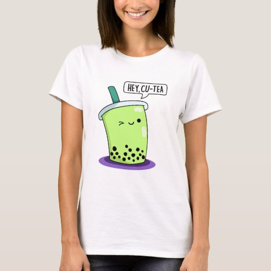 T-shirt Hey Cu Tea Drôle Boba Tea Pun (Devant)