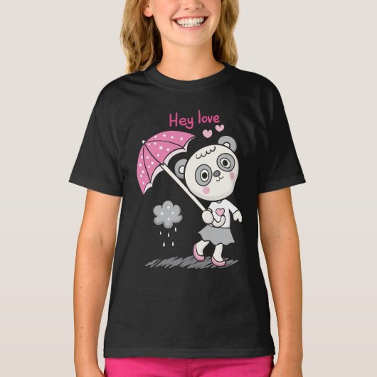 T-shirt Hey Love Panda Funny Mignonne fille (Devant)
