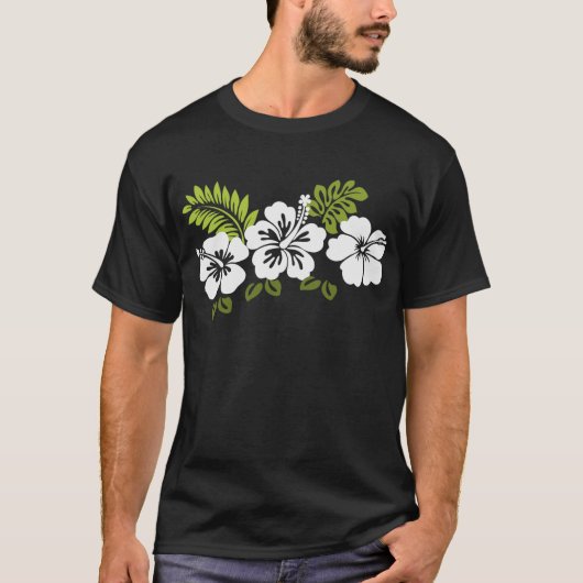 T-shirt hibiscus blanc et feuilles (Devant)