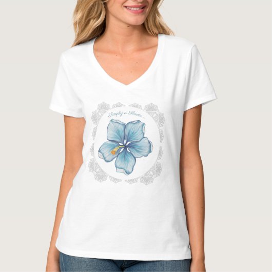 T-shirt Hibiscus & dentelle TURQUOISE (Devant)