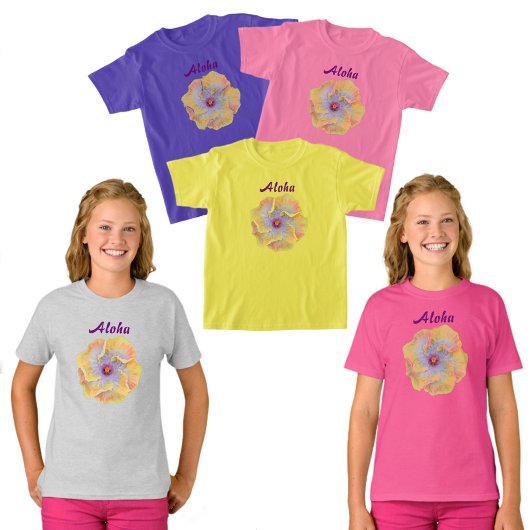 T-shirt Hibiscus Hawaïen de Lilac rose jaune
