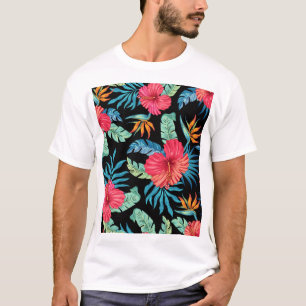 T-shirt hibiscus modifiable, motif floral vintage