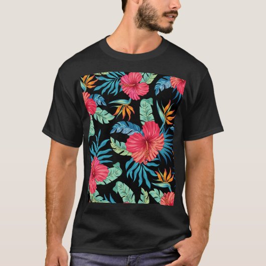 T-shirt hibiscus modifiable, motif floral vintage (Devant)
