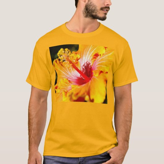 T-shirt Hibiscus orange Vue latérale Unisex (Devant)