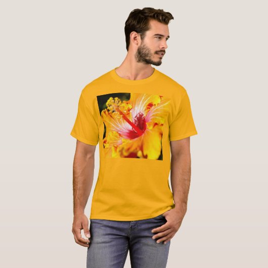 T-shirt Hibiscus orange Vue latérale Unisex (Devant entier)