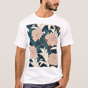 T-shirt Hibiscus rose tropical, arrière - plan sombre