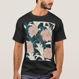 T-shirt Hibiscus rose tropical, arrière - plan sombre