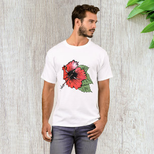 T-shirt Hibiscus rouge tropical avec Feuilles verts